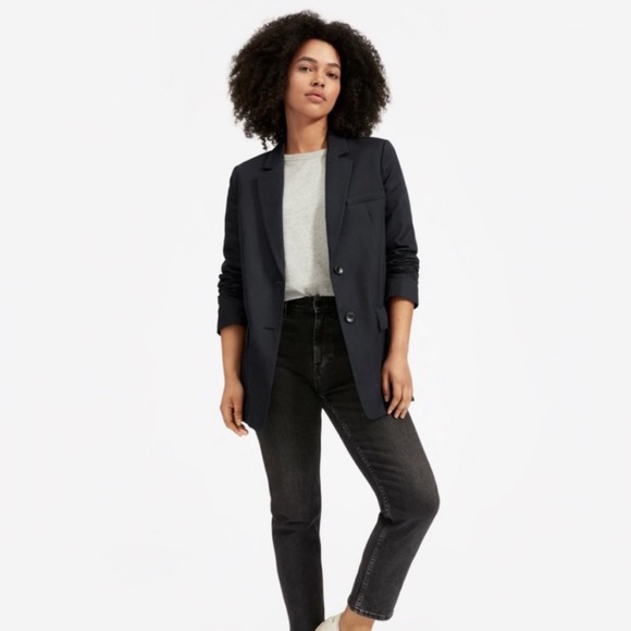 Everlane The Oversized Cotton Linen Blazer Dark Navy Womens Size 2 - Picture 1 of 15